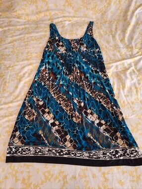 Glamour Teal, Black & Brown Abstract Animal-Print Dress 16